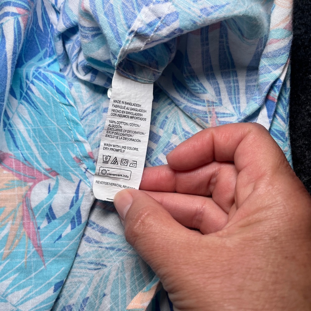 IZOD Saltwater Button Mens 3XL Blue Tropical Palm Bird of Paradise Excellent - Picture 3 of 7